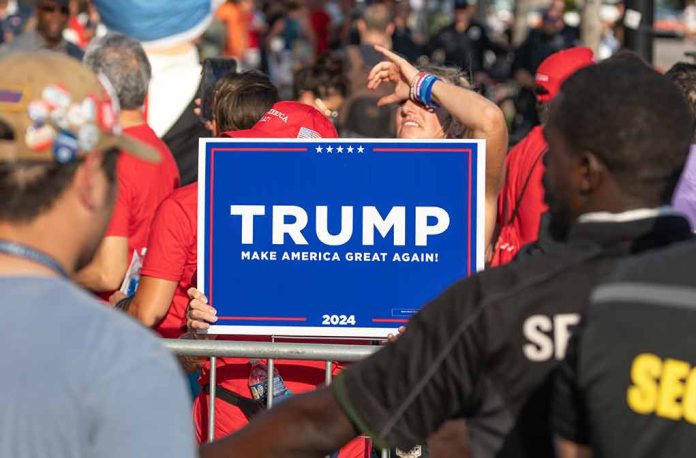 Person holding Trump Make America Great Again sign