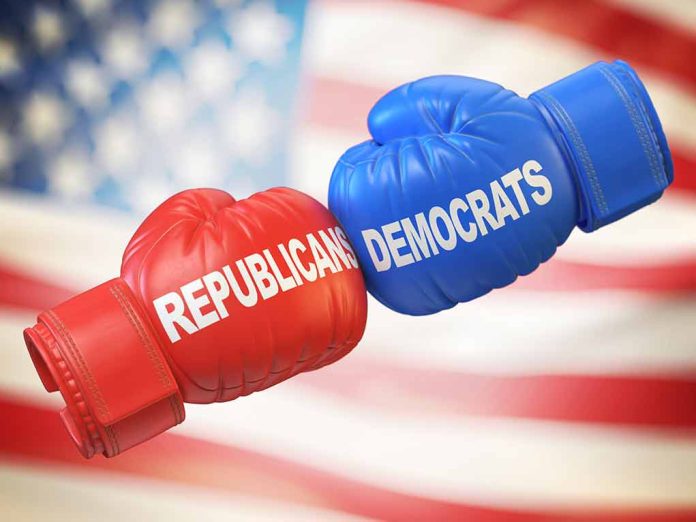 Democrat and Republican Boxing Gloves in Conflict