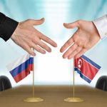 Russian Flag and North Korean Flag