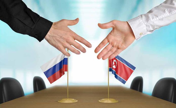 Russian Flag and North Korean Flag