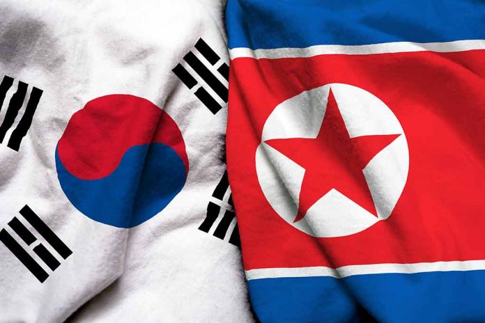 South Korean flag and North Korean flag