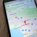 Map of Los Angeles on a smartphone screen.