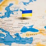 Ukrainian flag on map