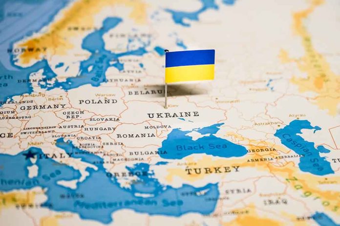 Ukrainian flag on map