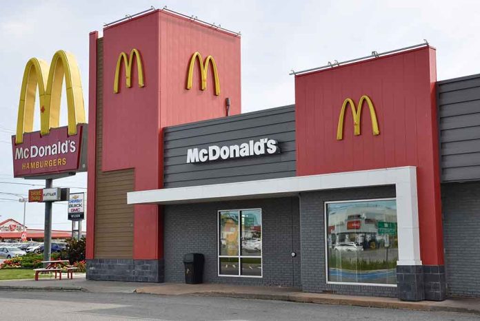 McDonald's restaurant exterior with logo and drive-thru sign.