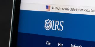 IRS website on computer screen close up view