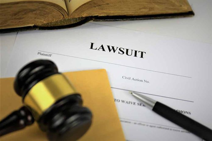 Lawsuit document with gavel pen and open book
