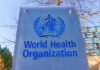 World Health Organization sign with emblem visible