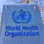 World Health Organization sign with emblem visible