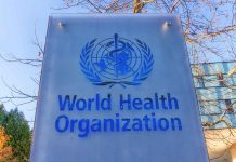 World Health Organization sign with emblem visible
