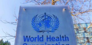World Health Organization sign with emblem visible