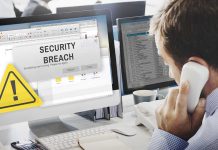 Security breach alert displayed on computer monitor