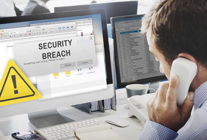 Security breach alert displayed on computer monitor