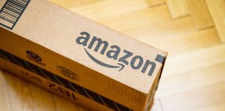Amazon package on wooden floor