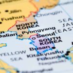 Map showing North and South Korea Japan and China