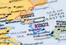 Map showing North and South Korea Japan and China