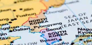 Map showing North and South Korea Japan and China