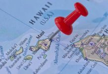 Red pin marking location on Hawaii map