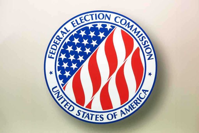 shutterstock_199851614.jpg Logo of the Federal Election Commission featuring the USA flag