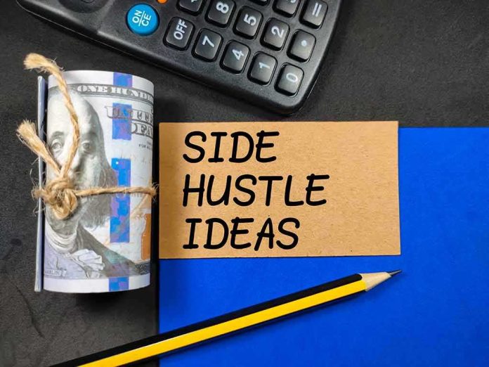 shutterstock_1984552355.jpg A rolled bundle of cash next to a note that says 'Side Hustle Ideas'