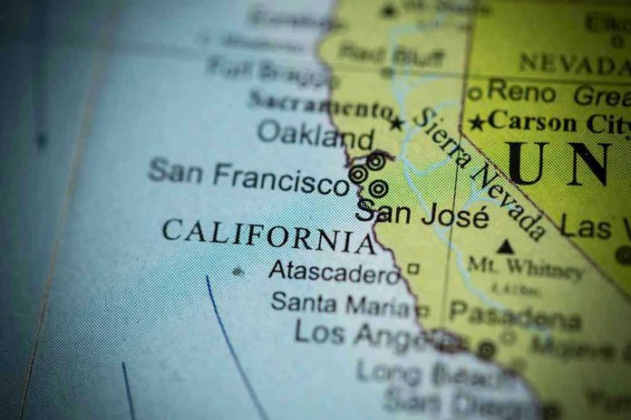 309262043 Close-up of California map showing major cities.