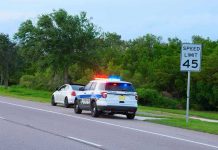 Roadside Dangers Exposed — Officer Killed in Action Police car pulling over a white car