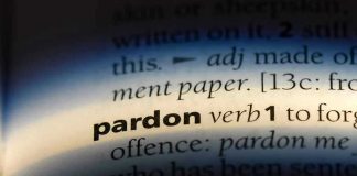 The word pardon highlighted in a dictionary.