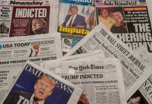 NYT Attack on Trump’s Health Ignites Fury Newspaper headlines about Trumps indictment.
