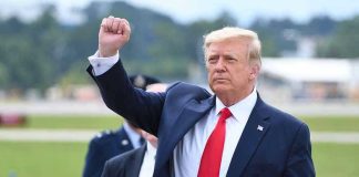 Trump Law Blows Open Epstein Grand Jury Man in suit raising fist near parked car.