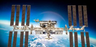 International Space Station orbiting above Earth.