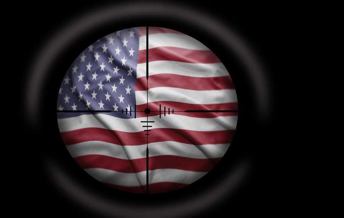 View of the American flag through a sniper scope