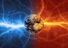 Earth’s TERRIFYING Secret About Time Earth with blue and red electric energy surrounding.