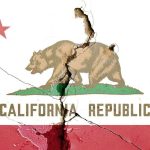 Democrat Civil War Threatens California Lock Cracked California Republic flag on a wall.