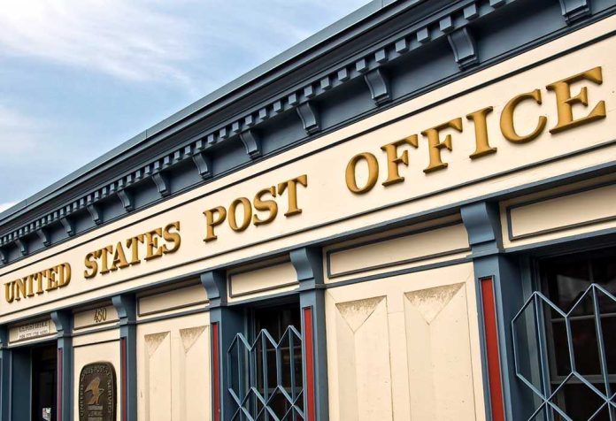 Exterior view of a United States Post Office building with a prominent sign