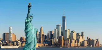 Statue of Liberty with Manhattan skyline