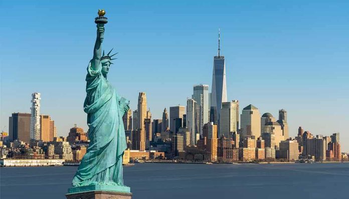Statue of Liberty with Manhattan skyline