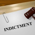 Gavel on a white paper with the word indictment on it.