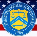 U.S. Department of the Treasury seal over American flag