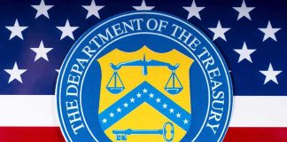 U.S. Department of the Treasury seal over American flag