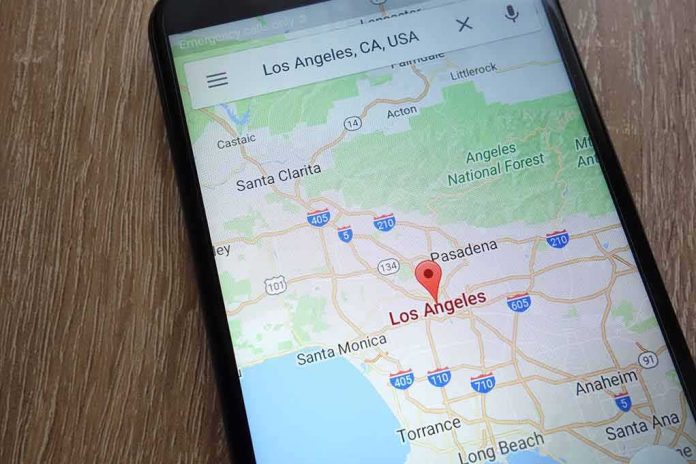 Smartphone showing a map of Los Angeles