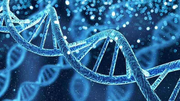 shutterstock_1665847021 DNA double helix with glowing particles