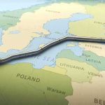 Pipeline route across Baltic Sea on European map