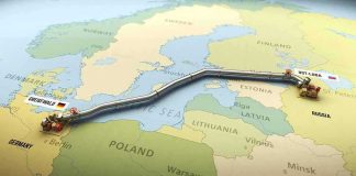 Pipeline route across Baltic Sea on European map
