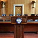 U.S. Senate hearing room podium with microphone