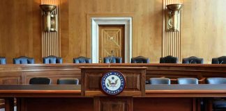 U.S. Senate hearing room podium with microphone