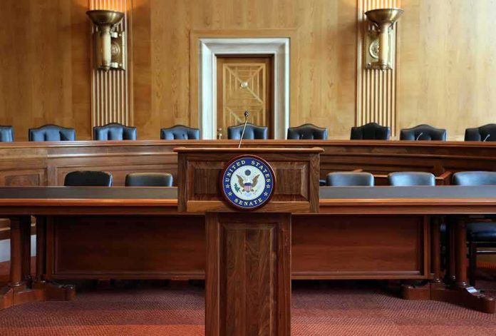 U.S. Senate hearing room podium with microphone