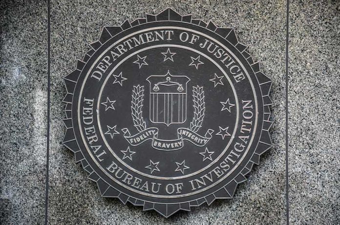 shutterstock_1166694607 FBI seal mounted on a granite wall