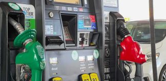 Gas pump with diesel and gasoline nozzles