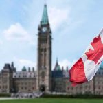 Canadian flag with Parliament building in background