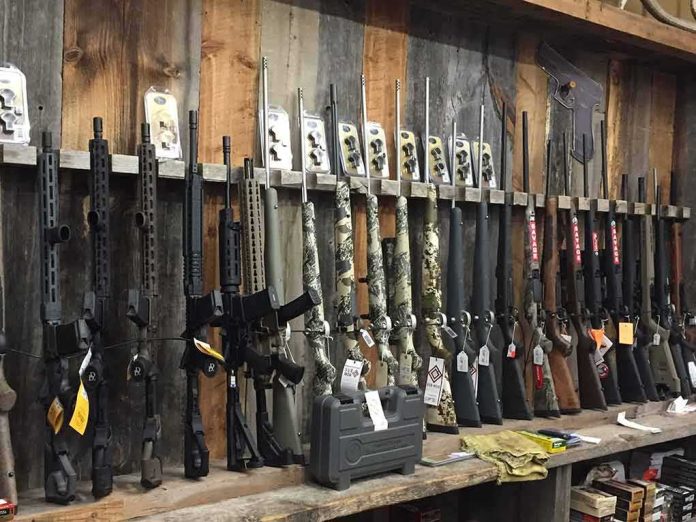 rack of rifles and shotguns in a gun store